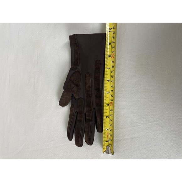 Vintage Isotoner Brown Nylon Leather Trim Driving Gloves Women One Size - Picture 7 of 8